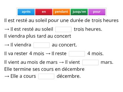 Les prépositions de temps - texte à trous