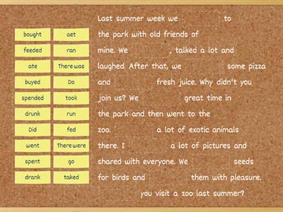Past Simple grammar - filling in the gaps with correct verb forms