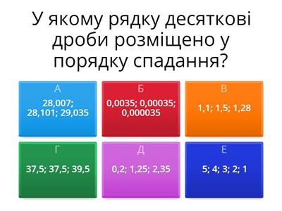  Вікторина "Десяткові дроби. Порівняння десяткових дробів. Округлення"