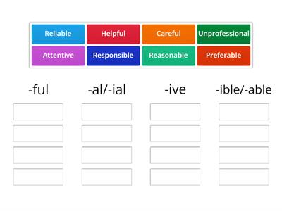 Adjectives ending in ful/al/ial/ive/ible/able