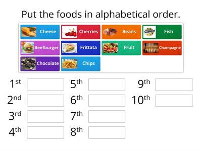 ESOL E2 Alphabetical order  - foods more than 2 letters