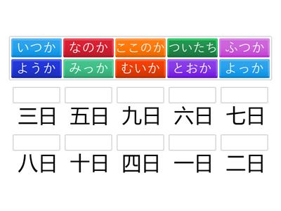 Days of month 1-10 in Japanese (hiragana-kanji)