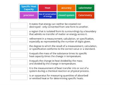 Specific Heat Capacity Vocabulary Game