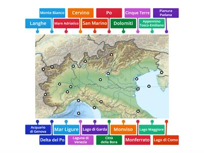 Regioni del Nord Italia - mappa fisica