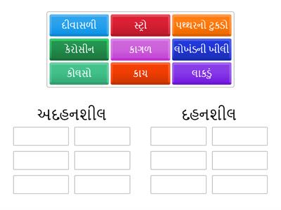 દહનશીલ અને અદહનશીલ પદાર્થોમાં વર્ગીકરણ કરો.