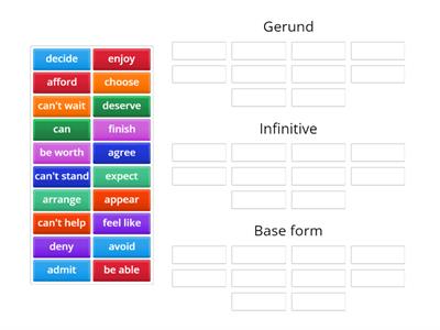 Verbs patterns: verbs followed by gerund or infinitive  