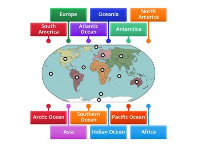 Can you label all the continents and oceans in the world?