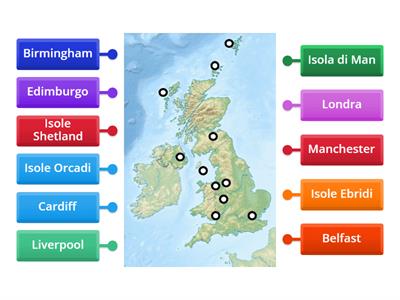 Cartina del Regno Unito: isole, città;