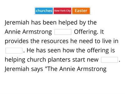 FCBCD RA Jeremiah on Annie Armstrong - 1