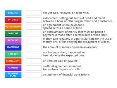 Debt Collection Vocabulary / Definition Quiz