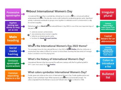 International Women's Day March 8: use punctuation & organisational features to aid understanding - skillsworkshop.org 