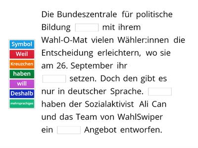 Nachrichten. Bundestagswahlen 2021. Lückentext.