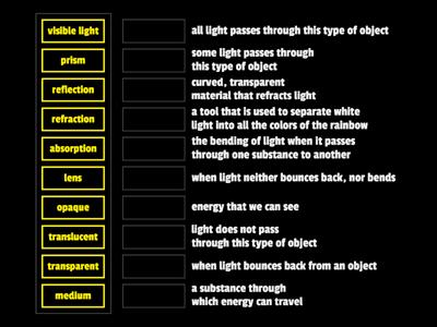 Light Vocabulary Match Up (5th Gr Science)