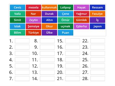 Sözcük sıralama (Kolay)