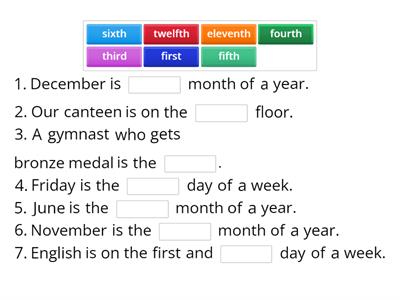 Ordinal number - fill in the blanks