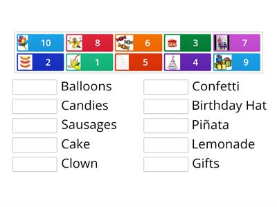 Birthday Vocabulary - Matching Activity