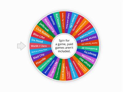 Roblox Category: Roleplay Random Game Wheel