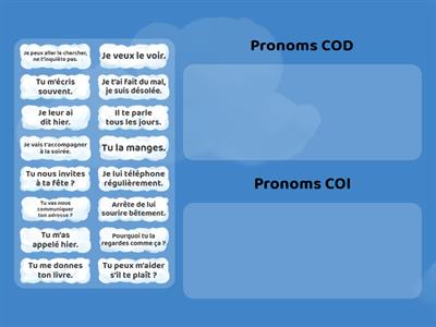 COD ou COI : lis les phrases et classe-les dans la bonne catégorie.