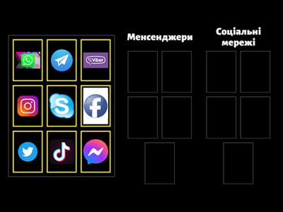 Відсортуй, які іконки символізують месенджери (програмні додатки для обміну повідомленнями), а які — соціальні мережі?