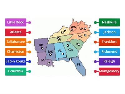 Southeastern region- States and Capitals 美国东南部州和首都配对