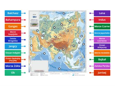 Mapa Azji - wody - "Planeta Nowa" nowa era - rozdział 1 Azja - 8 klasa - Morza, Oceany, Rzeki, Jeziora