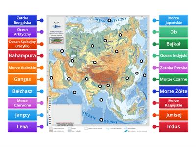 Mapa Azji - wody - "Planeta Nowa" nowa era - rozdział 1 Azja - 8 klasa - Morza, Oceany, Rzeki, Jeziora