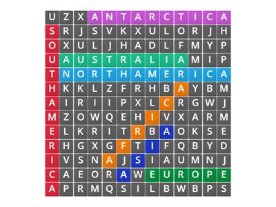 CONTINENTS WORDSEARCH