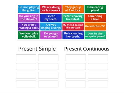 sort the sentences - Present Simple/Continuous