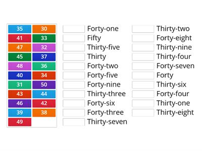 Numbers name from 30 to 50