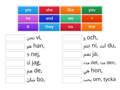 Basic words 1 med arabiska