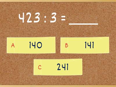 Pisano dijeljenje troznamenkastoga broja jednoznamenkastim (423 : 3)