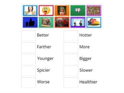 Match the picture and the comparative adjective 