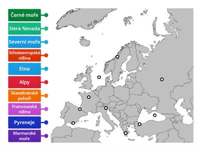 Slepá mapa Evropy 1 (10 pojmů)