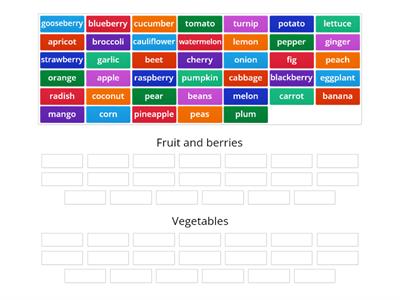 Fruit and vegetables. Group sort