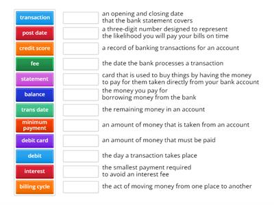 Reading Bank Statements - Vocabulary