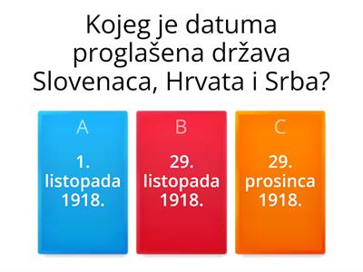 Hrvatska od 1918. do 1938., kviz