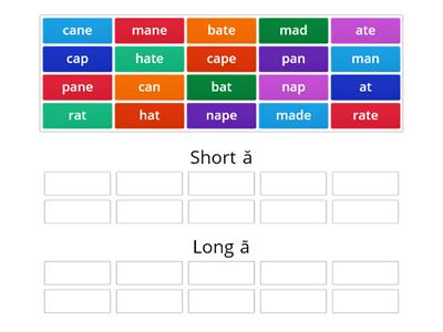 Sort: /ă/ and a-e Pairs