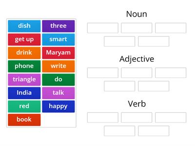 English Adjectives, verbs and nouns (parts of speech)