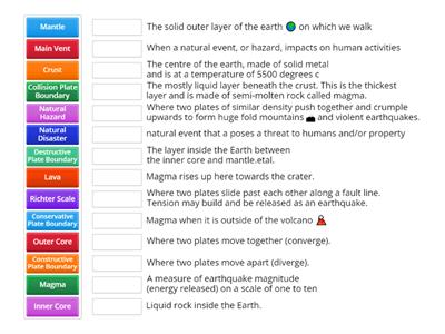 Earthquakes and Volcanoes: key terms 