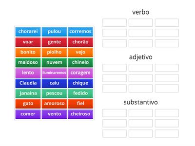 verbos, adjetivos e substantivos classifique