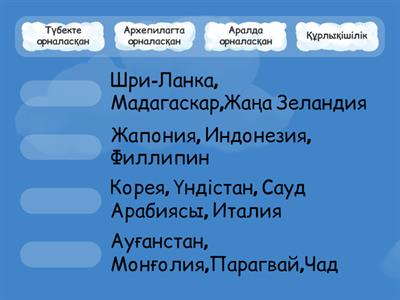 Мемлекеттерді орналасуы типін анықтаңыз