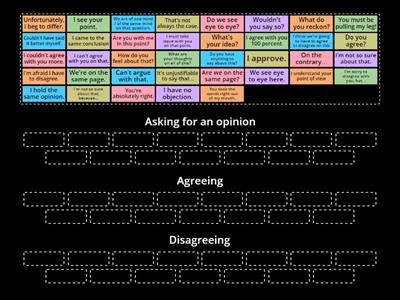 Agreement and disagreement phrases (Group matching)