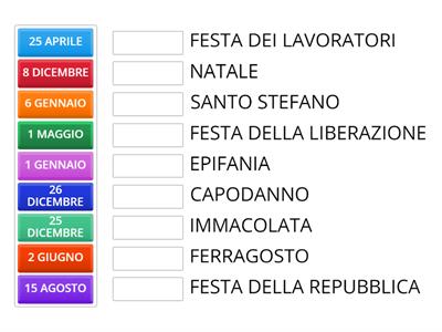 Associazione date e festività italiane - Log. Miriana Galtieri