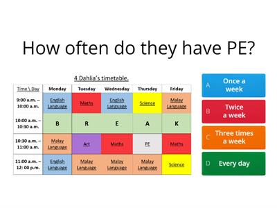 Dahlia timetable (Once, twice, three times, every day)