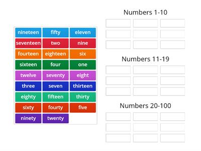 Numbers - groups | 1-10, 10-19, 20-100