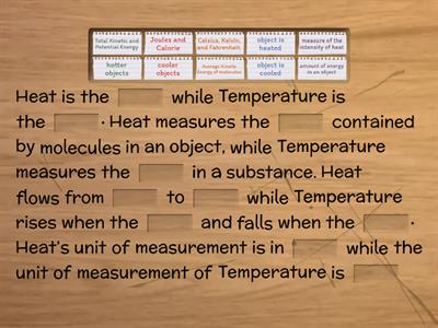 Comparing Heat and Temperature