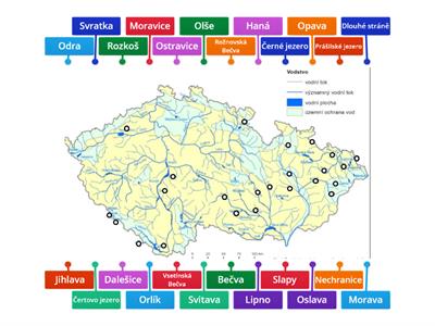 Vodstvo ČR - říční síť - povodí Moravy a Odry, vodní plochy