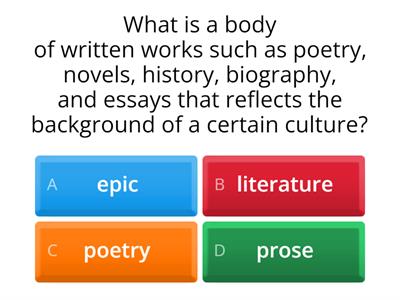 World Literature (Starte Quiz) Grade 10