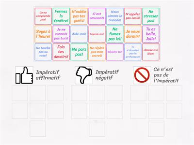 Impératif présent (M3L3): impératif affirmatif, négatif ou pas impératif (adapté).