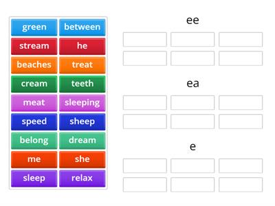 7. Read and sort ee words (e, ea, ee)
